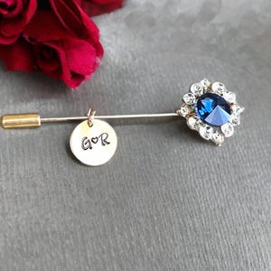 Engraved Wedding Bridal Pin, Wedding Bouquet Pin, Something Blue Pin,Custom Wedding Something Blue, Something Blue for Bride, Blue, Gold Pin