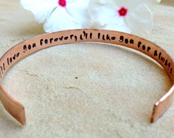 Hand Stamped Mother Daughter Bracelet ,mother daughter gifts, gifts for her, I love you forever, I&#39;ll like you for always, Custom Bracelets