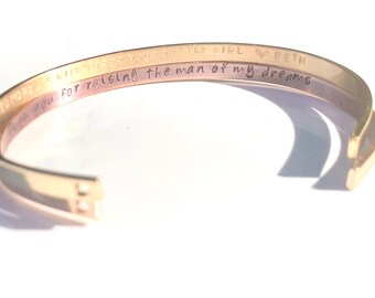 Hand Stamped Cuff Bracelet, Mother of the Groom Wedding Gift