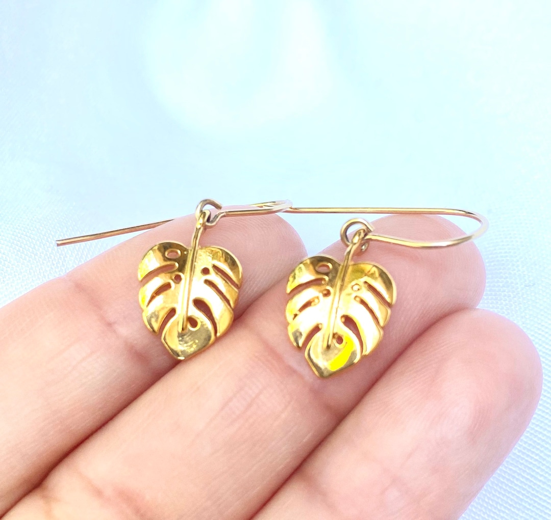 Hawaiian Jewelry, Hawaiian Earrings, Gold Handmade Earrings, Monstera Leaf Earrings, Pineapple
