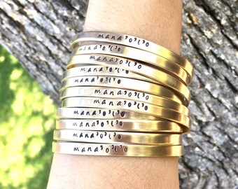 Personalized Hawaiian Bracelet, Hand Stamped Skinny Cuff, Aloha Gift