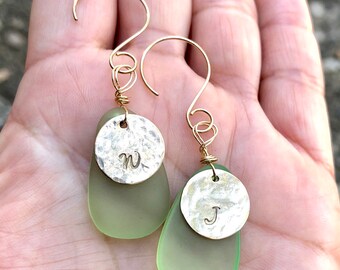 Sterling Silver Sea Glass Earrings, Valentine Gifts For Her, Hawaiian Jewelry , Gold Beach Earrings, Gold Sea Glass Jewelry, Beach Earrings
