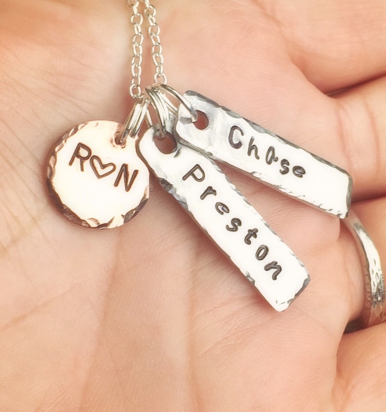 Mom Necklace Children's Name Necklace Hand Stamped Etsy
