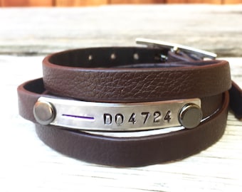 Línea azul, esposa de la policía, policía esposa pulsera, esposa bombero, línea azul delgada, regalo de oficial de policía personalizado, regalo de bombero