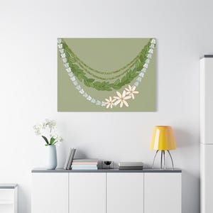 Hawaiian Lei Decor, Beach Home Artwork, Vacation Vibes Wall Art, Stretched Canvas Print, Lei Art Print, Mokihana Pikake image 12