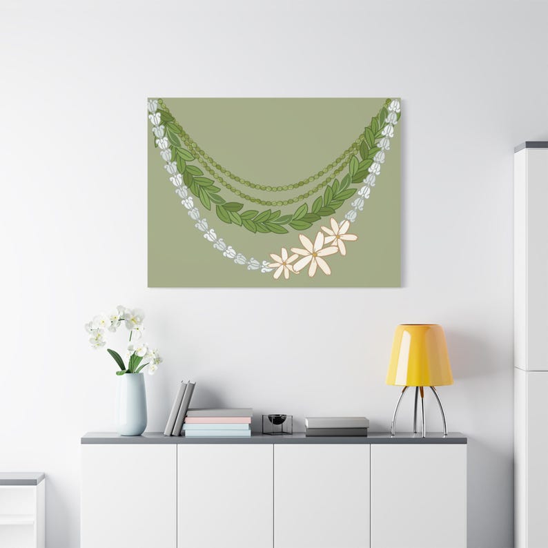 Hawaiian Lei Decor, Beach Home Artwork, Vacation Vibes Wall Art, Stretched Canvas Print, Lei Art Print, Mokihana Pikake image 12