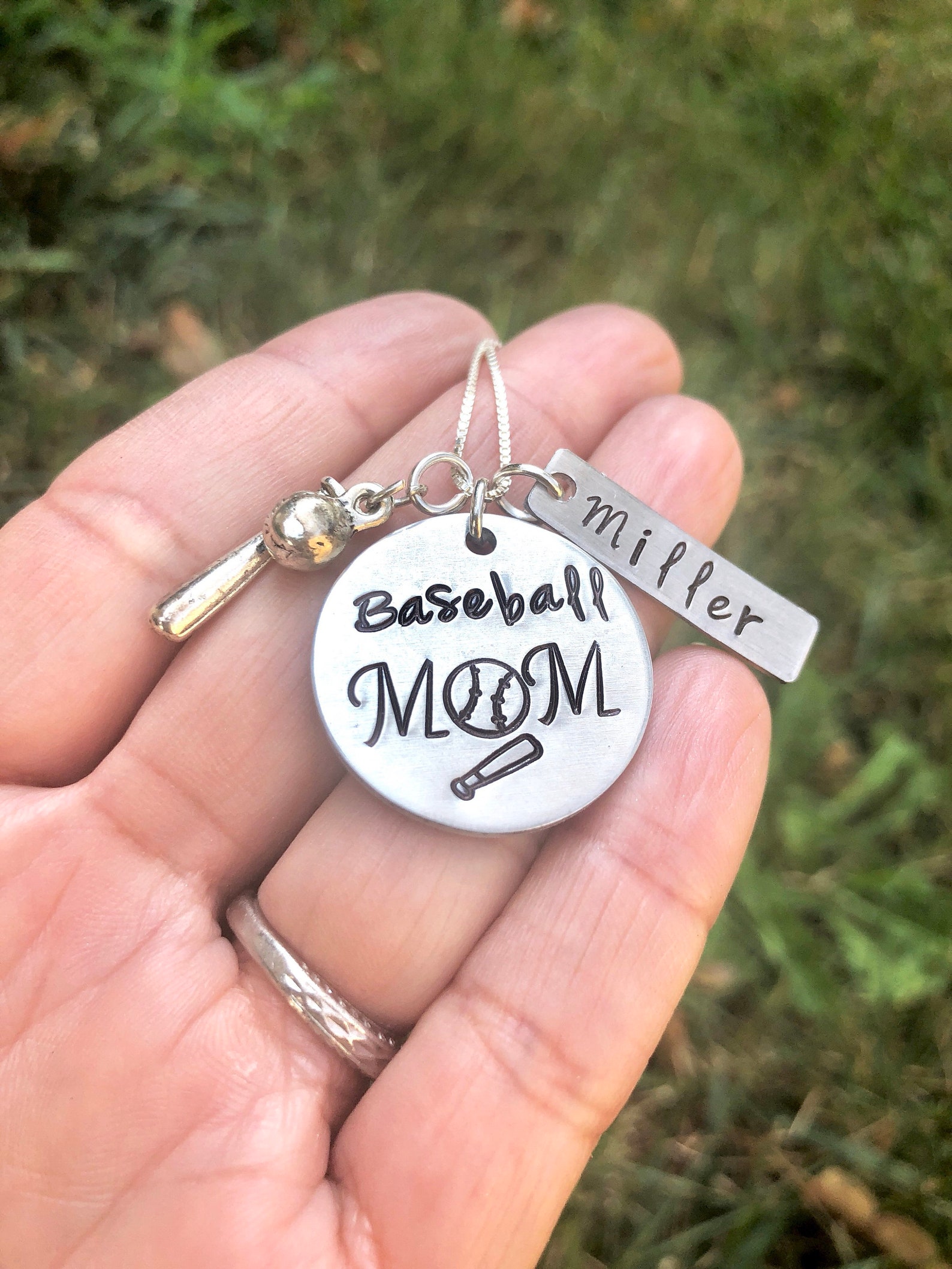 Personalized Baseball Mom Necklace Baseball Necklace Hand Etsy