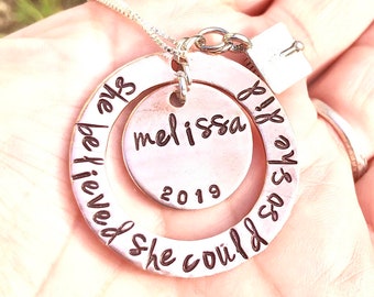 She Believed She Could So She Did, Graduation 2023, Personalized Necklace, Graduation Necklace, Inspirational