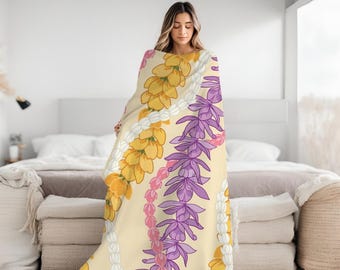 Honohoho Pikake Lakelani Lei Velveteen Plush Blanket | Hawaiian Valentine Personalized