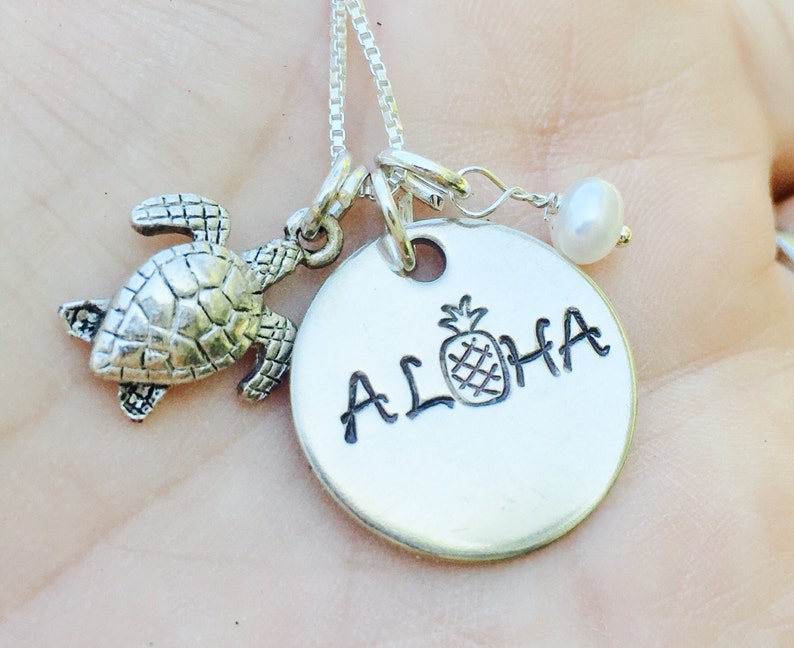 Aloha Pineapple Necklace Hawaiian Jewelry Hawaiian Necklace Etsy