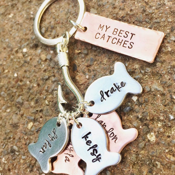 Personalized Valentine's Day Gifts, My Best Catch Fishing Keychain, Hooked On Dad, Fishing Keychain, Our Best Catch Dad, natashaaloha