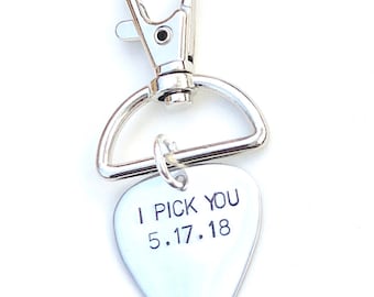I Pick You Personalized Keychain, Guitar Picks Hand Stamped, Musician Gift, Gifts For Musicians, I Pick You, Personalized Picks
