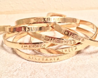 Personalized Hawaiian Skinny Cuff – Hand-Stamped Ohana, Kuʻuipo & Aloha Bracelet