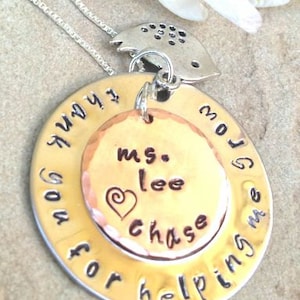 teacher gift, teacher appreciation, thank you for helping me grow, teacher from child, teacher necklace, teacher thank you gift