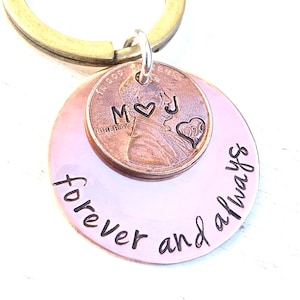 Personalized Gifts Him, Anniversary Gifts, Penny Keychain , Forever And Always, One Year Later And I Still Do, His And Hers Keychains,