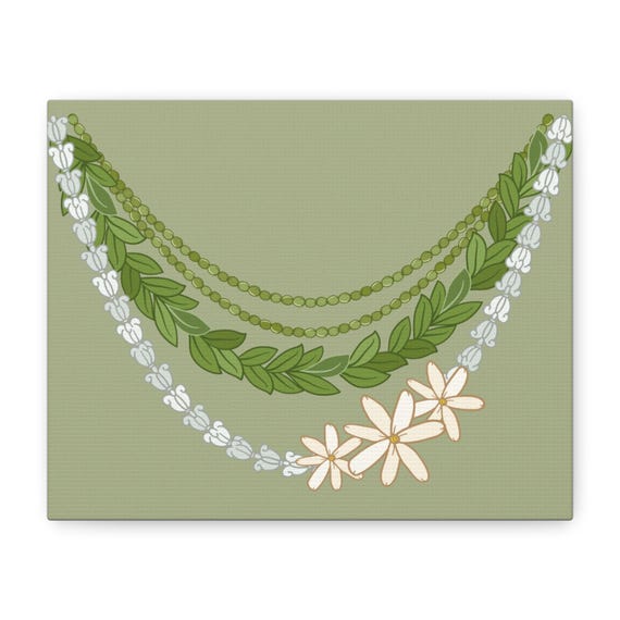 Hawaiian Lei Decor, Beach Home Artwork, Vacation Vibes Wall Art, Stretched Canvas Print, Lei Art Print, Mokihana Pikake