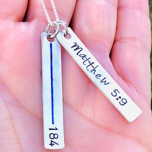 Personalized Necklace, Blue Line Gifts, Blue Line Necklace, Police Wife, Blue Line, Bar Necklace, Hand Stamped Necklace, Natashaaloha