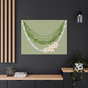 Hawaiian Lei Decor, Beach Home Artwork, Vacation Vibes Wall Art, Stretched Canvas Print, Lei Art Print, Mokihana Pikake image 14