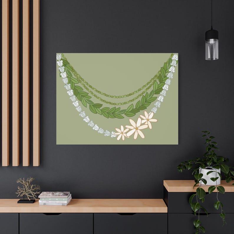 Hawaiian Lei Decor, Beach Home Artwork, Vacation Vibes Wall Art, Stretched Canvas Print, Lei Art Print, Mokihana Pikake image 14