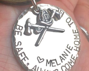 Personalized Firefighter Keychain, Hand Stamped, Firefighter Gift