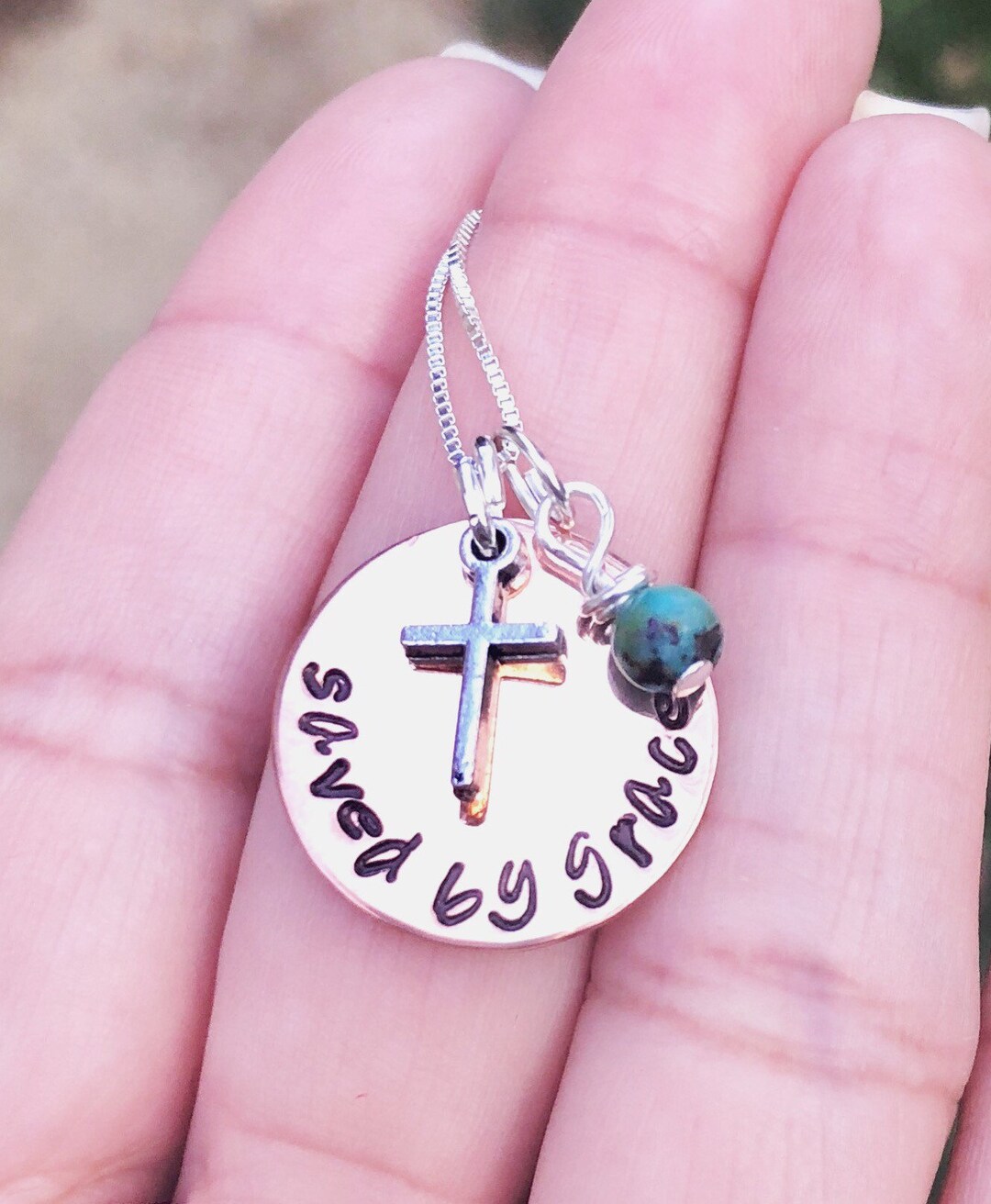 Baptism Jewelry, Saved by Grace, Valentine Necklace, Inspirational