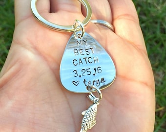Personalized Fishing Lure Keychain, Hand Stamped Boyfriend Gift