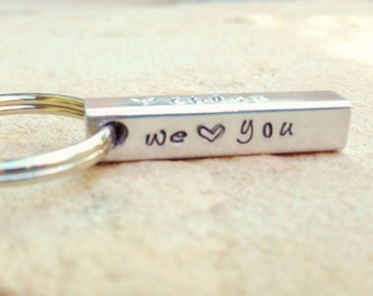 Personalized Aluminum Bar Keychain, Hand Stamped Dad Gift