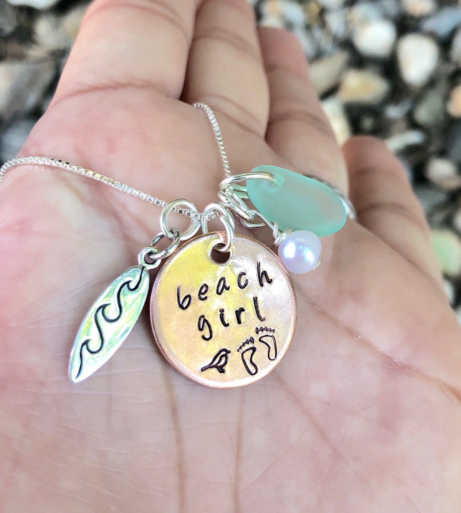 Surfer Girl Necklace Surf Board Necklace Sea Glass Necklace Etsy