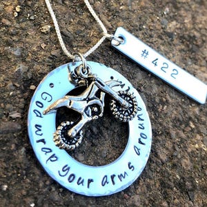 Motocross, Moto Necklace , God Wrap Your Arms Around Him, Handstamped Necklace , MX, Natashaaloha