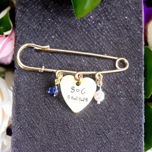 Engraved Wedding Bridal Pin, Wedding Bouquet Pin, Something Blue Pin,Custom Wedding Something Blue, Something Blue for Bride, Blue, Gold Pin
