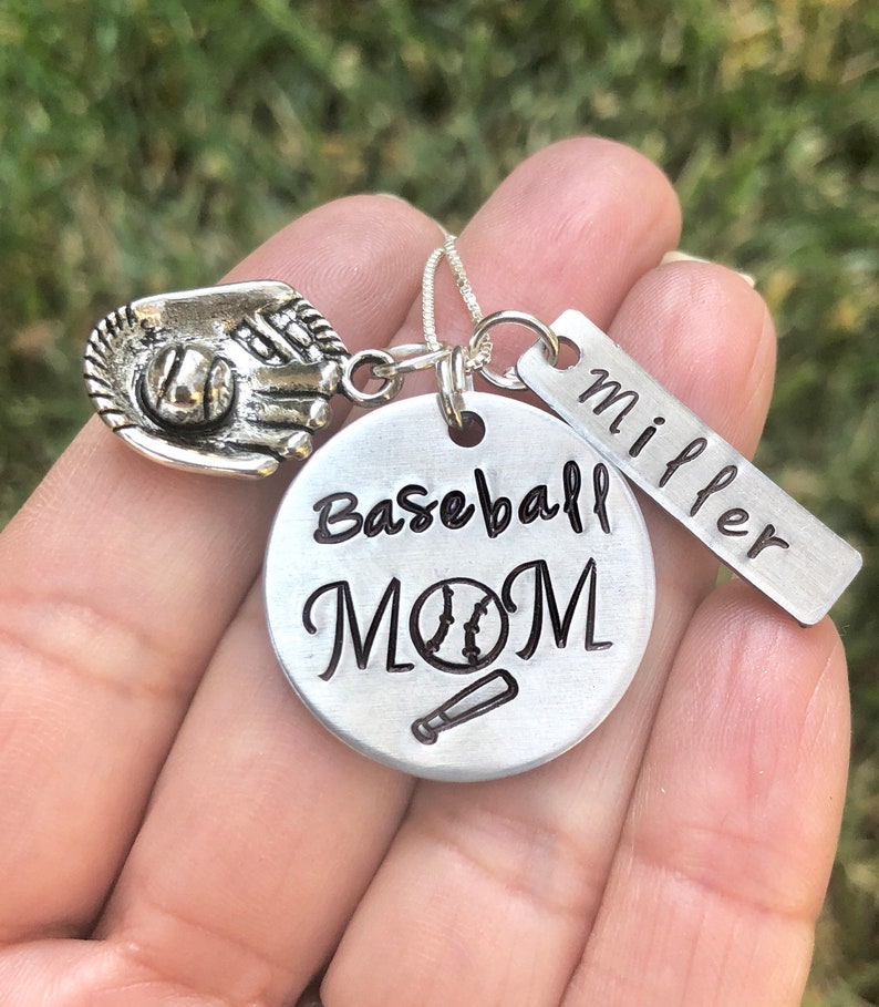 Personalized Baseball Mom Necklace Baseball Necklace Hand Etsy