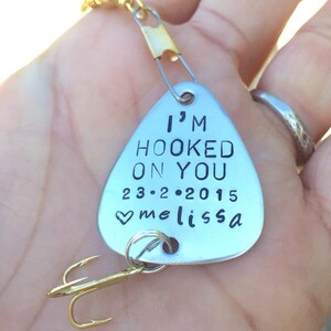 I&#39;m Hooked On You, Fishing Lure, Boyfriend Gift, Personalized Fishing Lure, Hand Stamped Fishing Lure, Natashaaloha, Christmas Gifts For Him