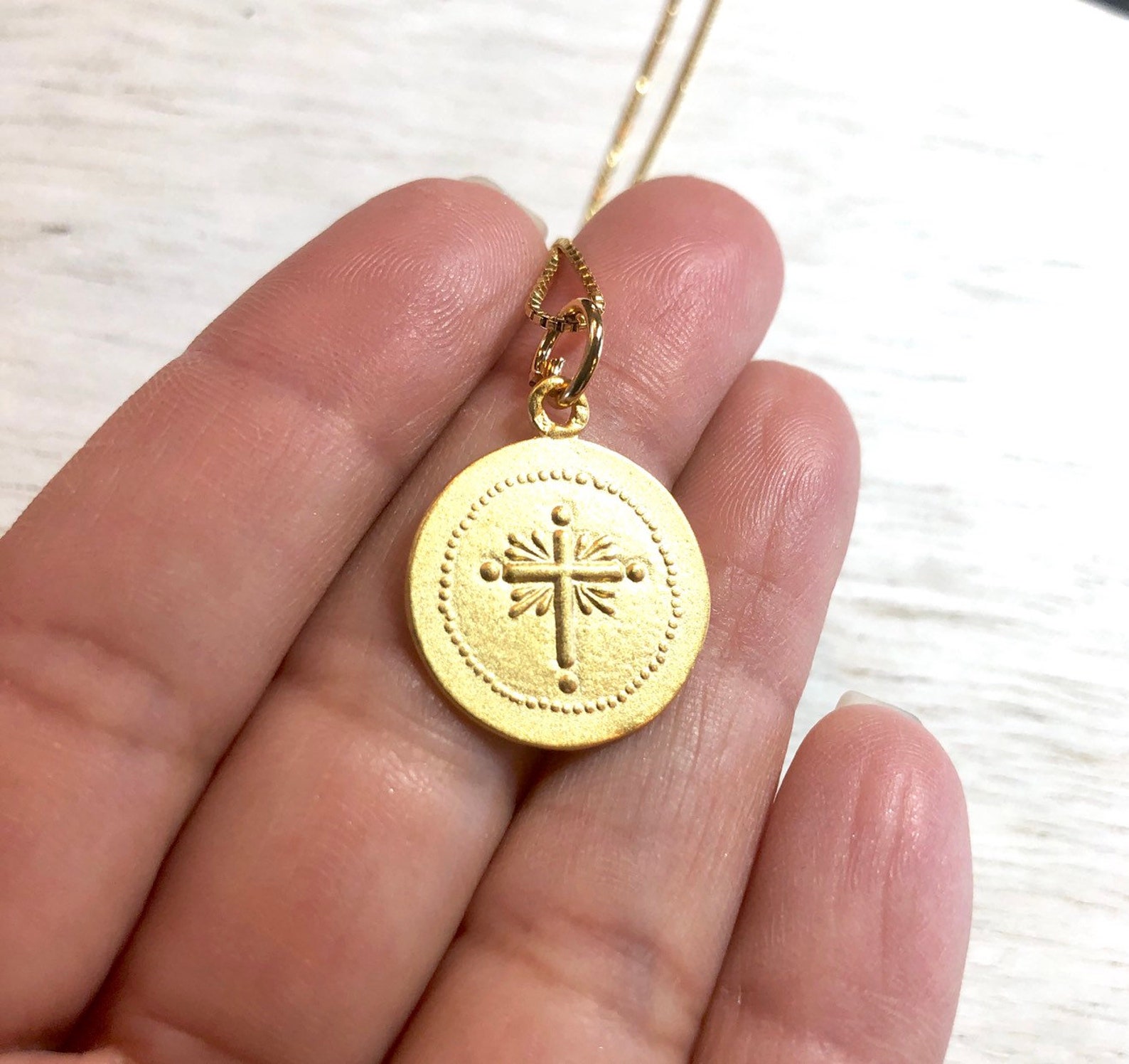 First Communion Gift Baptism Jewelry Cross Necklace Gold Etsy