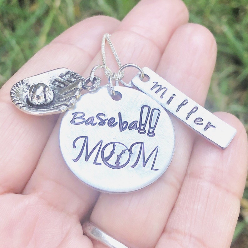 Personalized Baseball Mom Necklace Baseball Necklace Hand Etsy