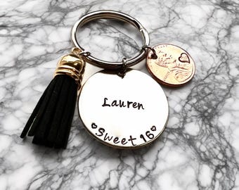 Llavero de 16 años, llavero de centavo de 16 años, regalos para 16 años, llavero para conductores noveles, regalos personalizados para 16 años, regalo para conductores noveles