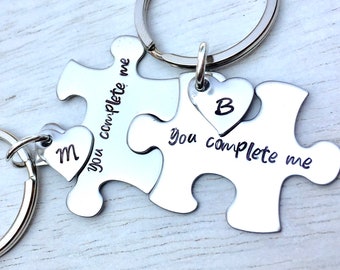 Valentine Gifts, You Complete Me, Couples Gifts, Personalized Keychain, Boyfriend Gift, his and hers key chains, Natashaaloha