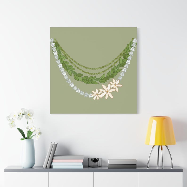 Hawaiian Lei Decor, Beach Home Artwork, Vacation Vibes Wall Art, Stretched Canvas Print, Lei Art Print, Mokihana Pikake image 13