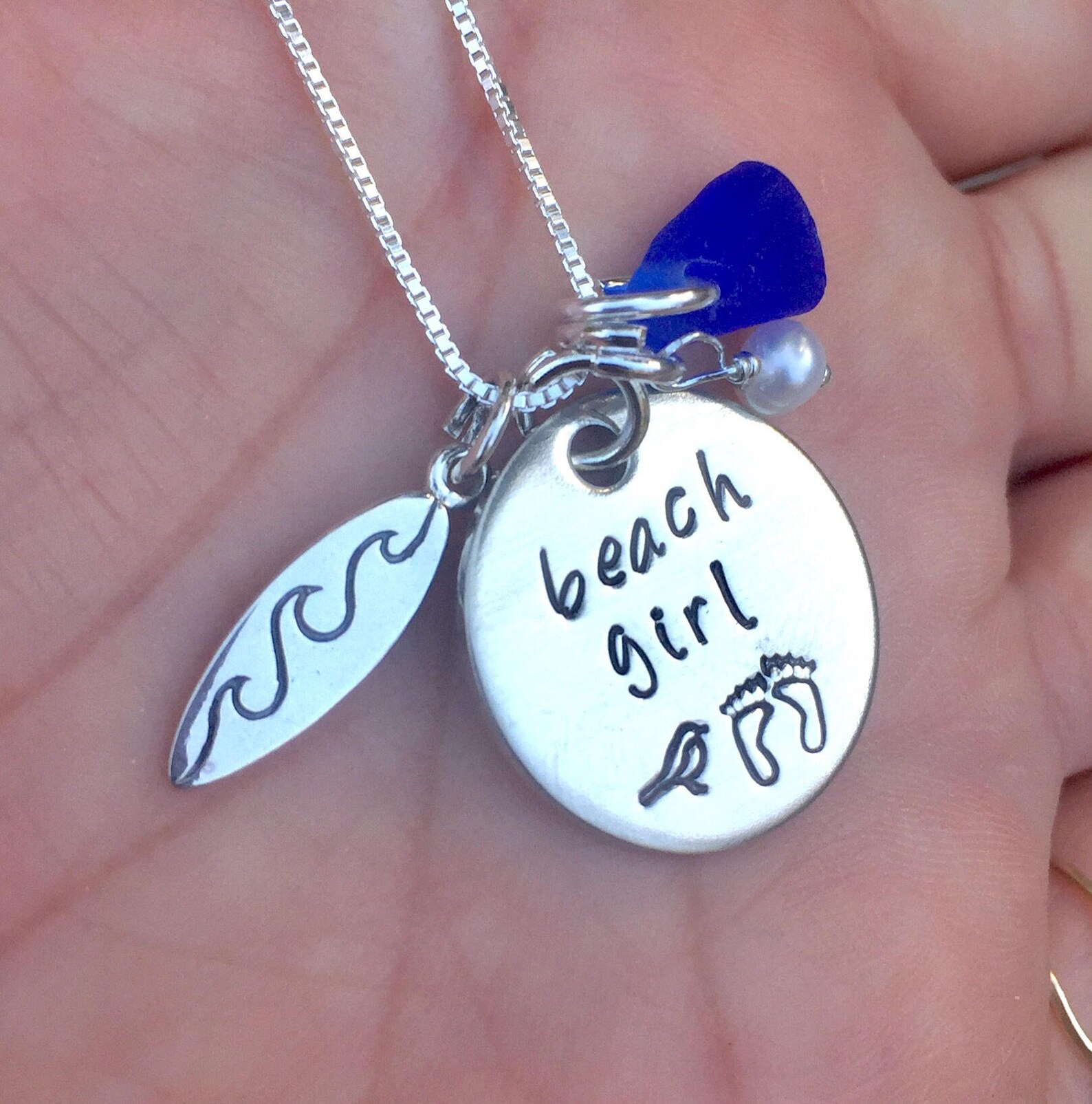 Surfer Girl Necklace Surf Board Necklace Sea Glass Necklace Etsy