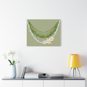 Hawaiian Lei Decor, Beach Home Artwork, Vacation Vibes Wall Art, Stretched Canvas Print, Lei Art Print, Mokihana Pikake image 11