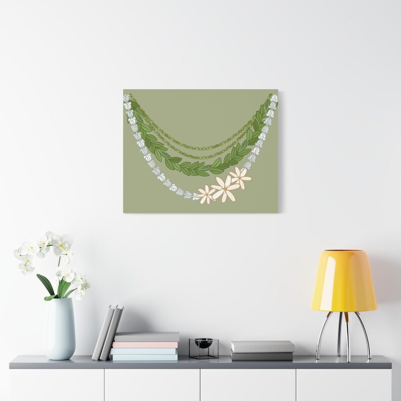 Hawaiian Lei Decor, Beach Home Artwork, Vacation Vibes Wall Art, Stretched Canvas Print, Lei Art Print, Mokihana Pikake image 11