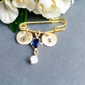 Engraved Wedding Bridal Pin, Wedding Bouquet Pin, Something Blue Pin,Custom Wedding Something Blue, Something Blue for Bride, Blue, Gold Pin