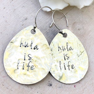 Hula Is Life Earrings, Hawaiian Jewelry, Hula Is Life, Natashaaloha, Sterling Silver Hand Stamped Earrings, Hula