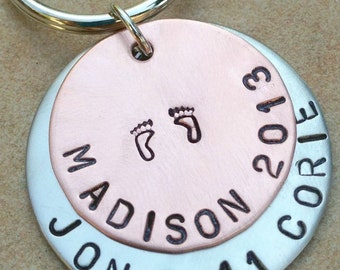 Mother Baby Gift, New Mom Gift, New Dad Gift, personalized keychain, new baby gifts, hand stamped keychain, name key chain, gifts for dad,