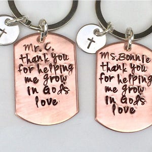 Thank You For Helping Me Grow In God&#39;s Love, Sunday School Teacher, Teacher Gifts, Teacher Appreciation Gifts, Personalized Keychain