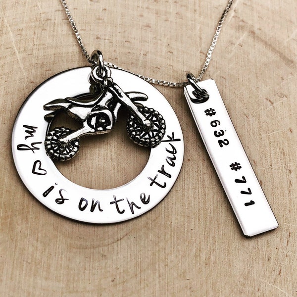 Motocross, Motocross Mom, My Heart Is On The Track , God Wrap Your Arms Around Him, Handstamped Necklace , MX, Natashaaloha