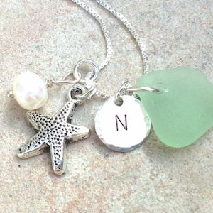 Sea glass necklace, Beach Necklace, hawaiian jewelry, sea glass jewelry, personalized necklace, initial necklace, beach wedding, sea glass