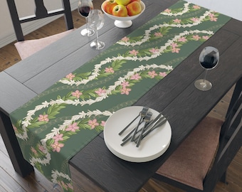 Hawaiian Lei Table Runner, Floral Table Runner, Hawaiian Home Decor For Table, Hawaiian Gifts, Custom Made Table Runner, Pikake Maile Lei