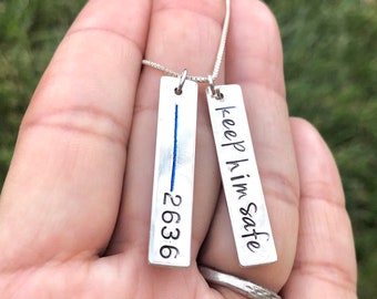 Thin Blue Line, Keep Him Safe, Blue Line Jewelry , Red Line, Valentine Gifts For Her, Blue Line Necklace , Police Life, Natashaaloha