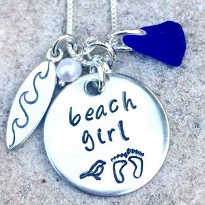 Surfer Girl Necklace, Surf Board Necklace, Sea Glass Necklace, Beach Girl Necklace, Ocean Necklace, Surfer Girl, nataashaloha