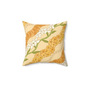Hawaiian Ilima Pikake Ti Leaf Lei Collection Pillow, Tropical Pillow Cover, Throw Cushion, Island Vibes Home Decor, Aloha Collection Gifts